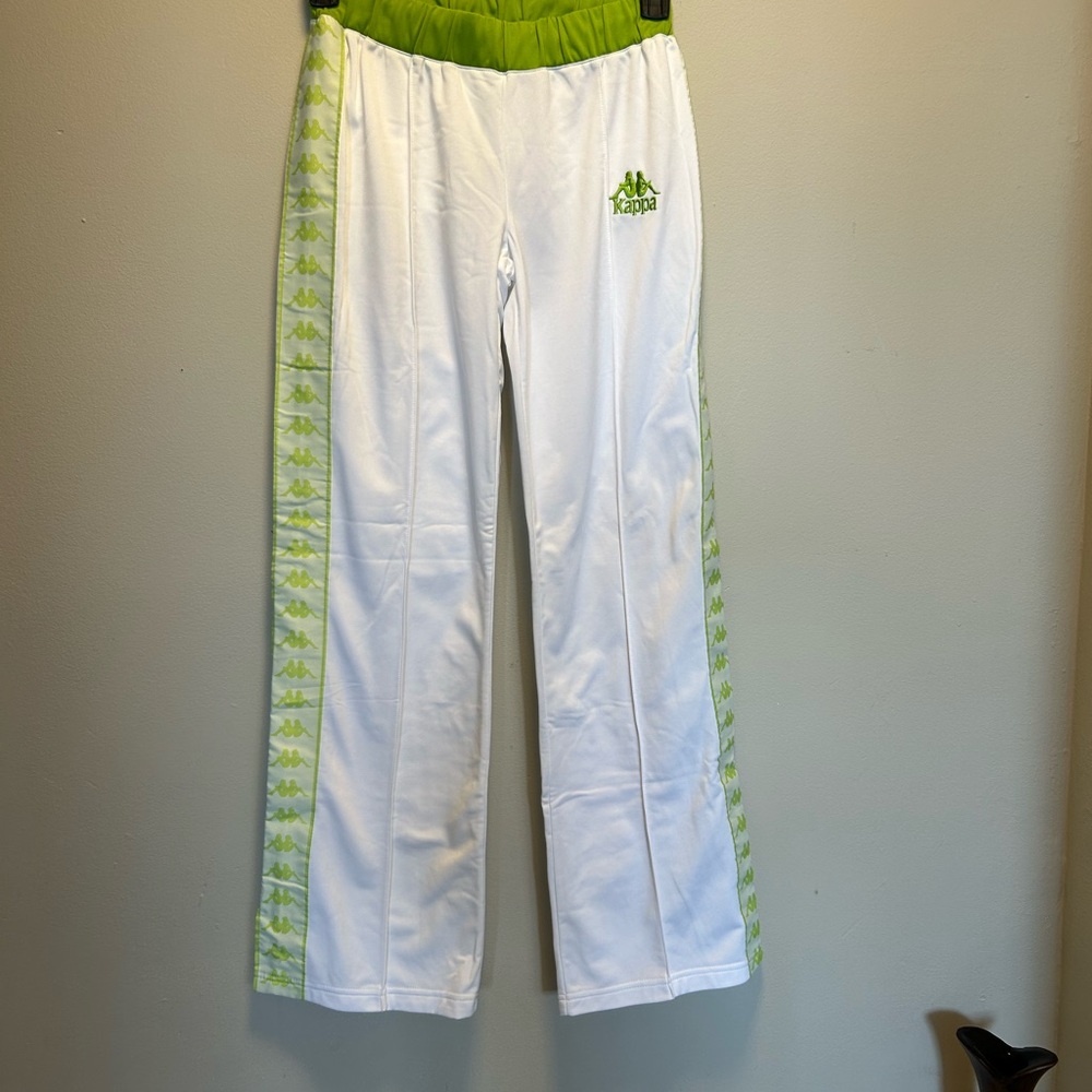 Kappa White Track Pants with Green Details